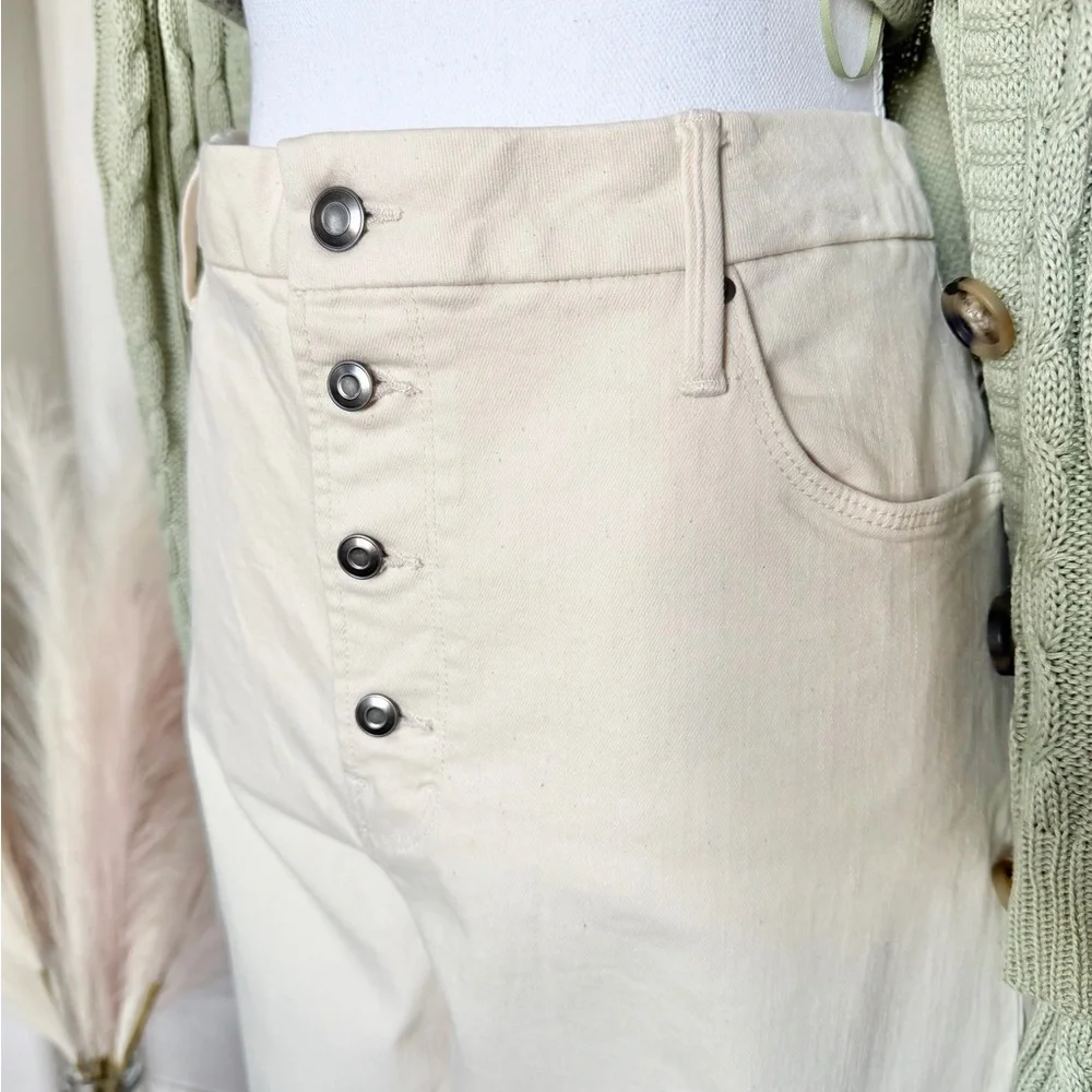 Time and Tru High Rise Cream Wide-Leg Button-Fly Jean Pants - Picture 11 of 14